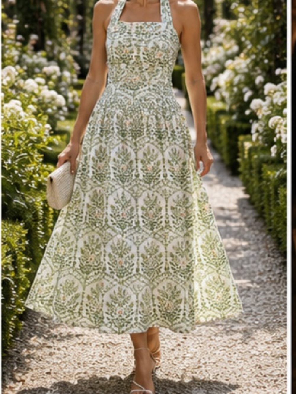 H&M White and Green Floral Halter Midi Dress - Picture 12 of 16